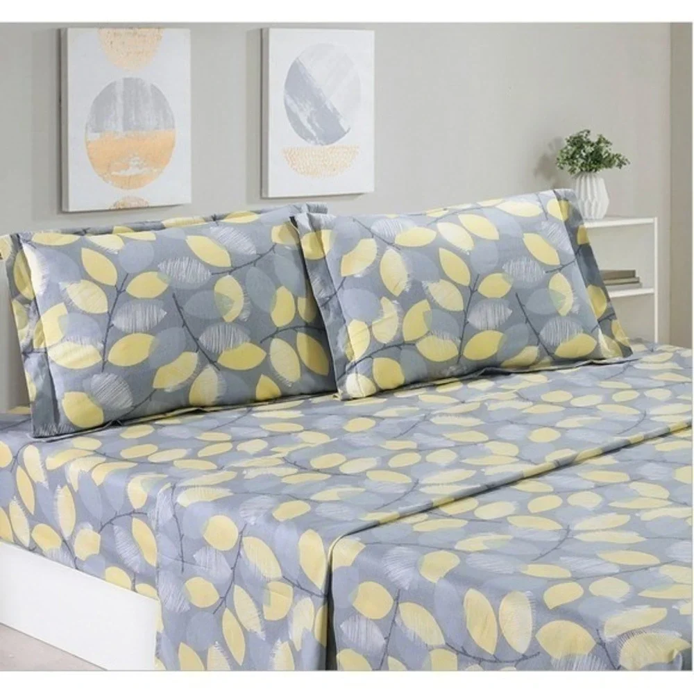Woodgrove Yellow‎ Green Leaf 100% Cotton Sheet Set with Pillowcase Full